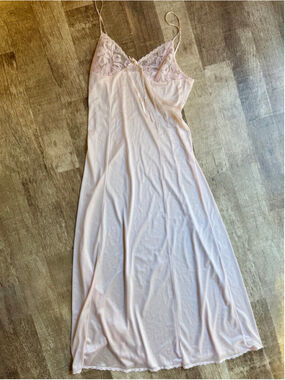 Vintage 70s 80s Tosca Pink Lace Nightgown Slip Dress Made in California Small